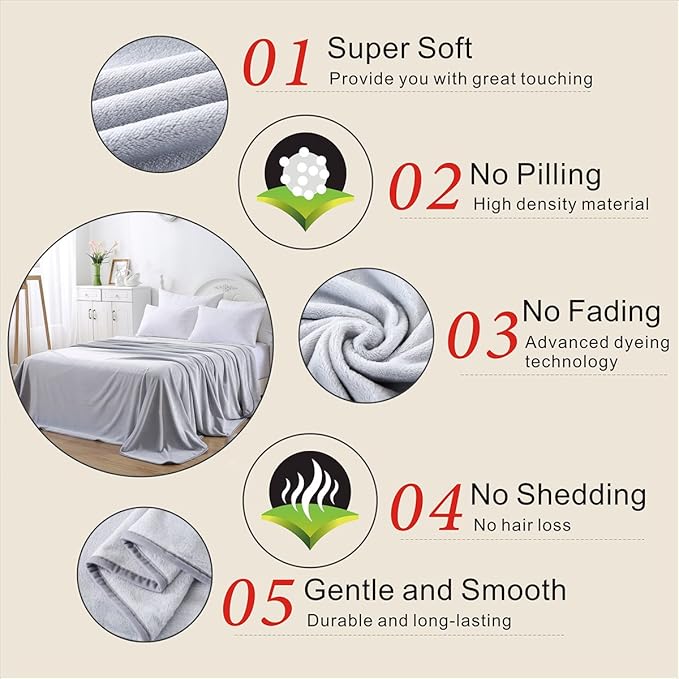 Polar Fleece Blankets Twin Size for The Bed Extra Soft Brush Fabric Super Warm Sofa Blanket 66" x 90"(Light Gray Twin)