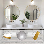 Round Gold Mirror, 28 inch Round Mirror, Circle Bathroom Mirrors Metal Frame, Wall Mounted Circle Mirrors for Bathroom, Living Room, Hallway, Farmhouse.