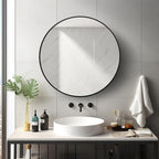 Round Mirror 22 inch, Black Circle Mirror, Round Wall Mirrors Metal Frame, Circle Mirrors for Living Room, Bathroom, Wall, Entryway, Rustic.