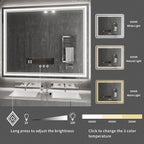 Vanity Mirror with Lights, 48x40 Inch Gradient Front and Backlit Smart Mirror, 3 Colors Dimmable CRI>90 Double Lights, IP54 Enhanced Anti-Fog, Hanging Plates Wall Mount LED Mirror