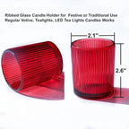 VOHO Red Candle Holders Set of 12, Ribbed Glass Votive Candle Holders Bulk for Holiday/Party Decorations, Tea Lights Candle Holder Wedding Centerpieces for Tables