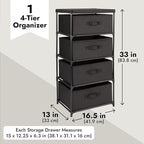 Juvale 4-Tier Fabric Dresser for Closet - 16.5 x 13 x 33 in, Black - Storage Cabinet with Drawers, Closet Drawers & Bedroom Storage