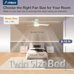 Amico Ceiling Fans with Lights, 42 inch Low Profile Ceiling Fan with Light and Remote Control, Flush Mount, Reversible, 3CCT, Dimmable, Noiseless, White Ceiling Fan for Bedroom, Indoor/Outdoor Use