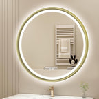 S'bagno 24'' Round Gold LED Mirror for Bathroom with Frontlit & Backlit, LED Vanity Mirror with Metal Frame, Anti-Fog, Stepless Dimmable, 3 Colors Temperature