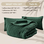 HYMOKEGE Emerald Green Twin XL Comforter Set Seersucker 5 Pieces, All Season Luxury Bed in a Bag for Bedroom, Bedding Set with Comforter, Sheets, Pillowcase & Sham