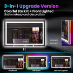 LED Mirror for Bathroom, 55"X36" with 8 RGB Backlit +3 Front Lit (Adjustable Individually), Anti-Fog, Large Lighted Bathroom Vanity Mirror for Wall,Shatterproof,Memory Function,Tempered Glass
