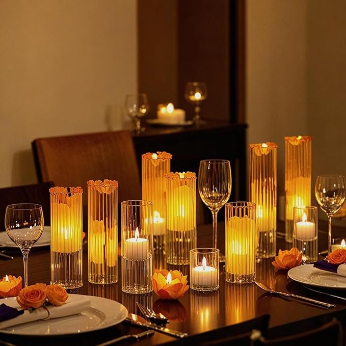 yshengood Glass Hurricane Candle Holder Ribbed Glass Candle Holder - Elegant & Easy to Use, Perfect for Wedding, Holiday, Party Decor, Home and Event Essential