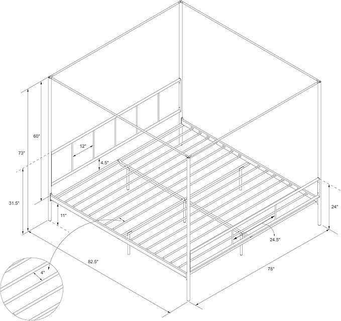 Novogratz Marion Canopy Bed, King, Black