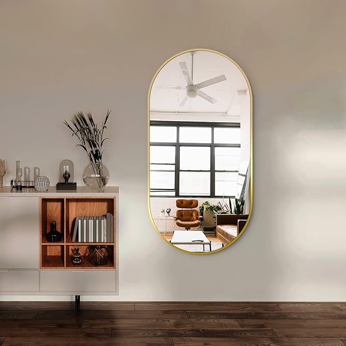 Delma Bathroom Wall Full Length Mirror for Wall, 48''x24'', Gold Oval for Bedroom Entryway Bathroom, Metal Framed Vanity(48''x24'',Gold)