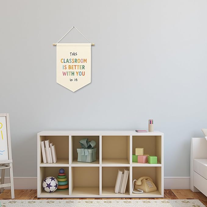 Classroom Banner Canvas, Nursery Kids Room Decor, This Classroom Is Better with You in It Pennant Flag Sign Hanging, Inspirational Wall Art Gifts for Toddler Room Preschool Decor 11x15in