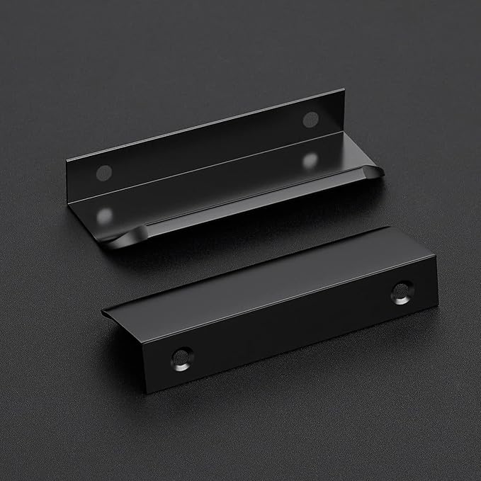 Ravinte Hardware 10 Pack Black Cabinet Handles, 4 Inch (102mm) Finger Edge Pulls, 3 Inch Hole Center, Finger Pulls for Cabinets