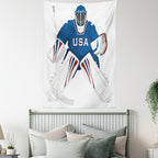 Ambesonne Sports Tapestry, USA Hockey Goalie Protection Jersey Sport Wear Activity Hobby Illustration, Wall Hanging for Bedroom Living Room Dorm Decor, 40" X 60", Burgundy White