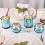 20 Pcs Assorted Lake Blue Votive Candle Holders, Larger Size Mercury Glass Candle Holder Bulk, Tealight Candle Holders for Wedding Decorations, Bridal Shower Table Decorations, Lake Blue Centerpieces