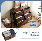 DUMOS TV Stand for Living Room, Dresser for Bedroom Chest of Dresser with 6 Fabric Drawers Storage Organizers Units, Nightstand for Bed