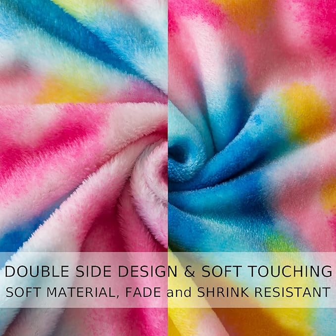 Flannel Colorful Blanket Queen Size for All Season - Premium Lightweight Anti-Static Super Soft Cozy Plush Rainbow Throw, Lightweight Microfiber Winter Warm Blanket 90" x 90"(Rainbow Queen)