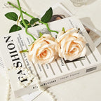 Serwalin 20pcs Artificial Roses, 4'' Big Flower Head, Champagne Velvet Silk Roses, Fake Roses Long Stem Realistic Bouquet for Wedding Table Centerpiece