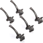 Ambipolar 5-Pack Decorative Cast Iron Heavy Duty Double Wall Hooks, Vintage Hooks in Antique Black Coat Hooks Wall Mounted for Mudroom, Hat Rack