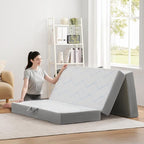 Foldable Mattress Cot 6 inch -Portable White Memory Foam Folding Matress with Washable Cover for Camping Travel Guest Room Home Use-Non-Slip&Easy Storage