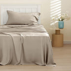 Bedsure Cooling Sheets Twin, Rayon Derived from Bamboo, Breathable & Soft Twin Sheets Set, Deep Pocket Up to 16 Inches, Hotel Luxury Silky Bedding for Hot Sleepers, Simply Taupe