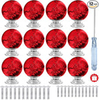 12 Pcs 30mm Round Shape Bubble Crystal Glass Cabinet Knobs with Screws Drawer Knob Pull Handle Used for Kitchen, Dresser, Door, Cupboard (Dark Red)
