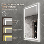 24"X36" LED Bathroom Mirror with Front Lights and Backlit, Anti-Fog, Dimmable, Shatter-Proof Tempered Glass, Lighted Bathroom Vanity Mirror for Wall with 3 Colors, Memory Function