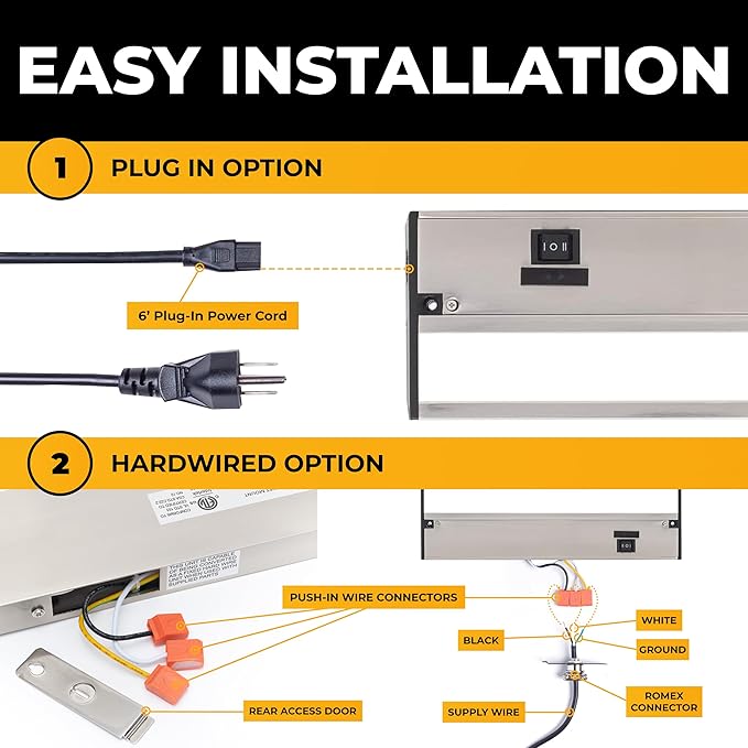 LED Under Cabinet Lighting Hardwired - 3CCT 24 Inch Satin Finish - Undercabinet Lights for Kitchen - Linkable Undercounter Dimmable Plug in Light or Hard Wired - Under Counter Fixture Direct Wire