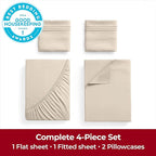 Mellanni Extra Deep Queen Sheets - 4 PC Iconic Collection Bedding - Hotel Luxury, Ultra Soft, Cooling Bed Sheets - Wrinkle, Fade, Stain Resistant (Queen, Beige)