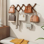 Homode Accordion Wall Hanger, Hat Rack for Wall, Wood Expandable Coat Rack, Vintage Accordian Peg Hooks Purse Organizer for Hanging Baseball Caps, Coffee Mug, Hats, Clothes, Backpack, Towel