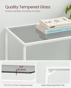 VASAGLE 39.4 Inch Console Table with 3 Shelves, Sofa Tables, Modern Entryway Table, Metal Frame, Tempered Glass Shelf, Entryway Living Room Bedroom, Pearl White and Slate Gray ULGT027W01
