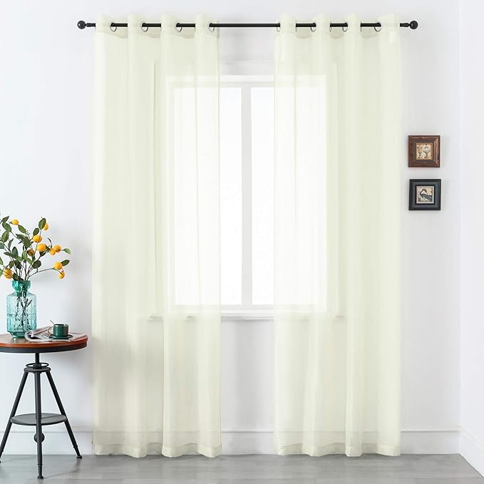 DUALIFE Cream Beige Sheer Curtains for Bedroom 84 inch Length 2 Panel Set Light Filtering Semi Sheer Farmhouse Style Living Room Curtains 52X84 Inches 2 Panels Ivory