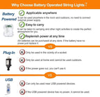 LED Rope Lights Battery Operated String Lights-40Ft 120 LEDs 8 Modes Outdoor Waterproof Fairy Lights Dimmable/Timer with Remote for Camping Party Garden Holiday Decoration