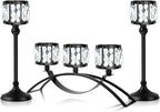 Black Set of 3 Crystal Candle Holders Arched - Elegant Tabletop Candelabra Centerpiece for Weddings, Dining Room Decor, Modern Home & Cabinet Display Housewarming