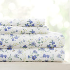 Linen Market Double-Brushed Patterned Microfiber California King Sheet Set 4 Piece – OEKO-TEX Certified Ultra Soft & Wrinkle-Free - 16" Deep Pocket Sheets Easy Care Cal-King Size - Blossoms Light Blue
