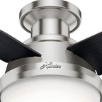 Hunter 44 inch Indoor Ceiling Fan with LED Light and Remote Control - Modern Ceiling Fan, Low Profile Mount, 4 Black Oak Blades, For Bedroom, Living Room, or Kitchen - Dempsey 59243, Brushed Nickel