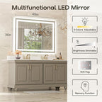 USHOWER LED Bathroom Mirror 48x36 Inch with Lights - Frameless Tempered Glass LED Backlit Lighted Mirror for Bathroom Vanity with Anti-Fog, 3 Colors Dimmable, Memory Function, Wall-Mounted