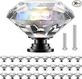 POZEAN Crystal Cabinet Knobs 30Pack, 1.57inch Dresser Knobs for Cabinet, Drawer with Two Different Sizes Screws, Diamond Glass Pulls Handles (40mm, 30Pack, Clear-Black)