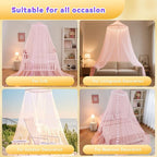 Obrecis Pink Bed Canopy for Girls, Bedroom Decor Princess Canopy Bed Curtain with Lights, 100 LED Star Fairy String Lights Hanging Dome Bed Tent with Remote for Twin to King Size Bed