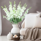 12 Pcs White Delphinium Artificial Flower 35.4'' Long Larkspur Stem White Fake Faux Silk Flowers Bulk for Tall Vase Floral Arrangements Home Centerpiece Table Wedding Decor