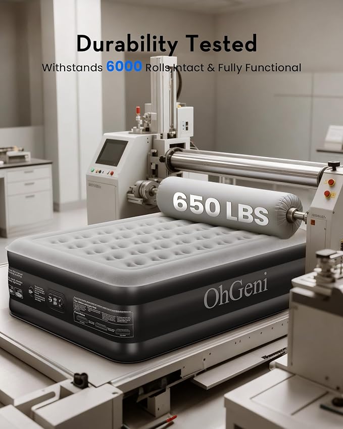 OhGeni 20" Queen Air Mattress with Built in Pump, Inflatable Blow up Bed, Upgraded Pillar Design, 3-Min Inflation Airbed for Guests,Better to Get up, 650LBS