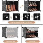 ROJASOP Portable Shoe Rack Organizer 6-Tier Shoe Cabinet 24-Pair shoe Storage Expandable Free Standing Stackable Space Shoe Rack with 2 exclusive Versatile Hooks for Bedroom Black