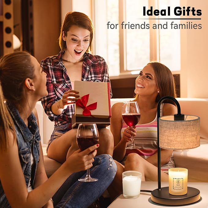 Candle Warmer Lamp with Timer, Dimmable Candle Wax Warmer Electric Candle Lamp for Scented Candles with 2 Bulbs, House Warming Gifts Brithday Gifts for Women Bedroom Home Decor - Linen