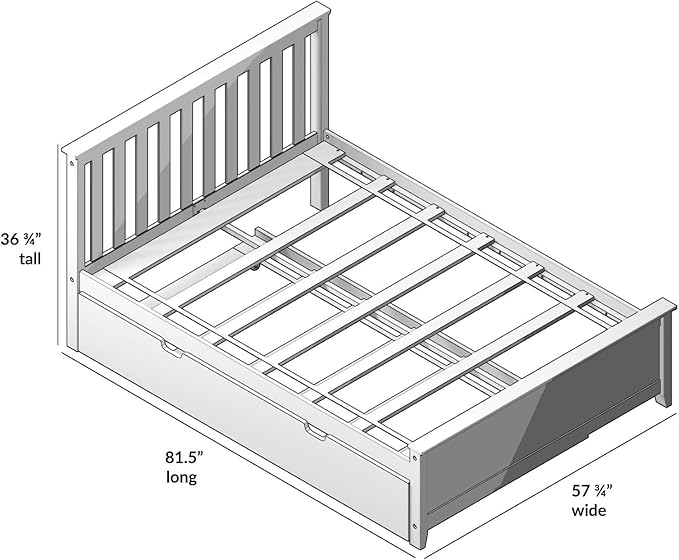 Max & Lily Full Bed, Wood Bed Frame with Headboard For Kids with Trundle, Slatted, Blue