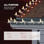 All-Purpose Holiday Light Clips [Set of 400] Christmas Light Clips, Outdoor Light Clips - Mount to Shingles & gutters - Works with Mini, C6, C7, C9, Rope, Icicle Lights - No Tools Required - USA Made