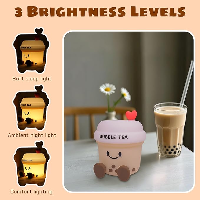Boba Tea Gifts for Milk Tea Lovers, Cute Bubble Tea Night Light, Boba Tea Silicone Nursery Lamp with Dimming and Timing Function, Cute Room Decor Lights for Kids Girl Women Xmas Gifts