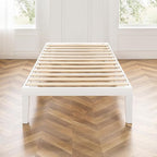 Mellow Naturalista Classic 16 Inch Solid Wood Platform Bed with Wooden Slats, White, King
