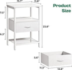 Huuger Nightstand Set of 2, Night Stand with Fabric Drawer, Mesh Shelf, Side Table with Storage, Fabric Drawer Dresser, Open Shelf, Metal Frame, Bedroom, White