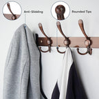 TICONN Wall Mounted Coat Rack, Five Heavy Duty Tri Hooks All Metal Construction for Jacket Coat Hat in Mudroom Entryway (Antique Bronze, 2-Pack)