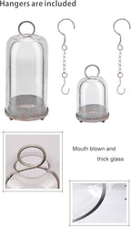 5" & 4" Wide Versatile Metal Candle Holder in Shabby White with Handmade Thick & Sturdy Glass Dome Cover for Pillar Candle & Plants, Farmhouse, Shabby Chic Style (2, White Shabby, Large & Small)