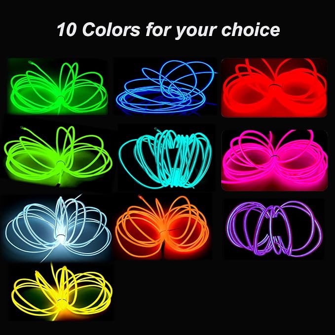 MaxLax EL Wire Yellow, 32.8ft/10m Portable Battery Pack Neon Light Strip 360° Cuttable Glowing Rope Lights for Parties, Halloween, DIY Decoration