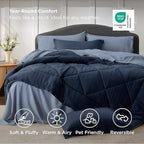 Bedsure Queen Comforter Set - 7 Pieces Reversible Navy Blue Bedding, Queen Size Bed Set for All Seasons, Bed in a Bag with Down Alternative Comforter, Sheets, Pillowcases & Shams